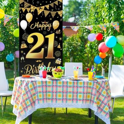 Birthday Party Decorations Backdrop And Door Banner Black Gold Backdrop Birthday Decoration For Boys And Girls