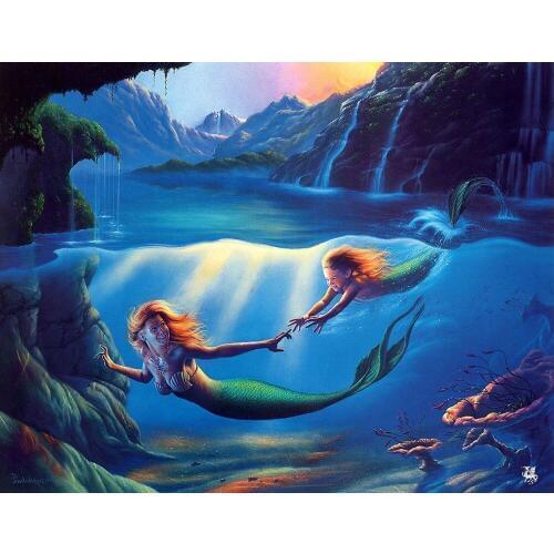Home Decor Mermaid Oil-Silk Art Poster Wall Sticker Decoration Gift