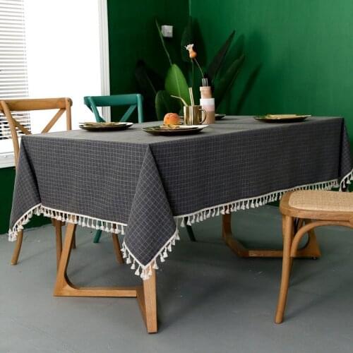 European Style Ins Dark Small Lattice Tablecloth Polyester Cotton Linen Tassel Tablecloth Coffee Table Pad Net Red Tablecloth