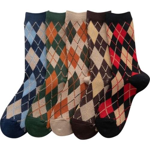 Preppy Style Cotton Lattice Pattern Mid Tube Socks For Men Women Autumn Winter Breathable Soft Ladies Pile Socks Nice Gifts 2021