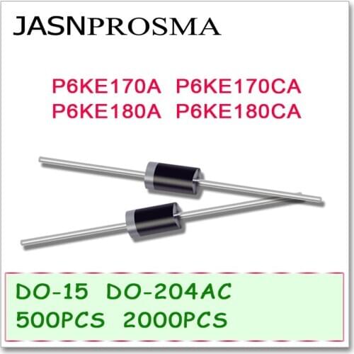 JASNPROSMA 500PCS 2000PCS DO-204AC DO-15 P6KE170 P6KE170A P6KE170CA P6KE180 P6KE180A P6KE180CA P6KE TVS Diode High quality
