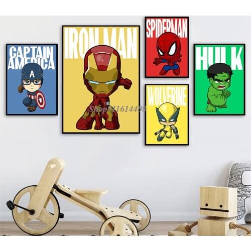 Canvas Painting Cartoon Marvel Avengers Superhero Iron Man Captain America Posters Prints Wall Art Pictures Kids Room Home Decor