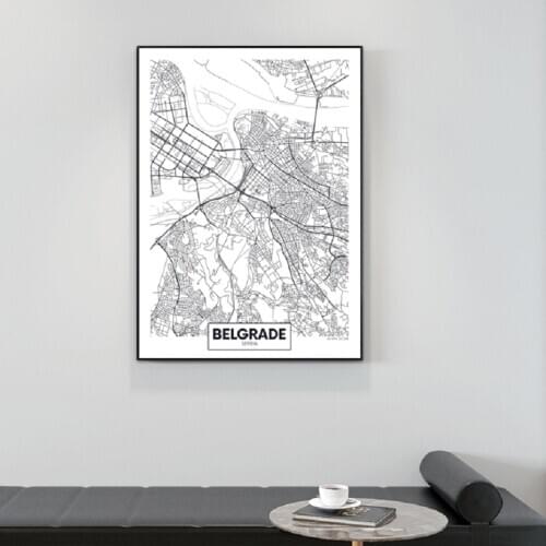 Famous City Map Serbia Belgrade Print Canvas Painting Wall Art Pictures Black White Posters and Prints Living Room Home Decor