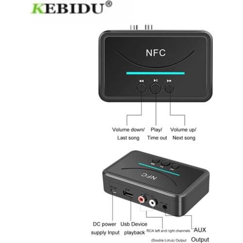 KEBIDU NFC Wireless Bluetooth 5.0 Receiver Adapter 3.5mm AUX HiFi Stereo Audio Adapter For Car Speaker