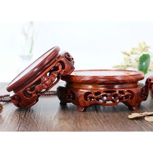 Red Rosewood Round Vase Base Aquarium Teapot Strange Stone Urn Flowerpot Buddha Furnishing Articles Root Carving