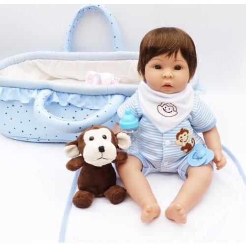 Cute baby doll toys soft silicone vinyl bebe reborn dolls realistic newborn boy alive with blue basket children present dolls