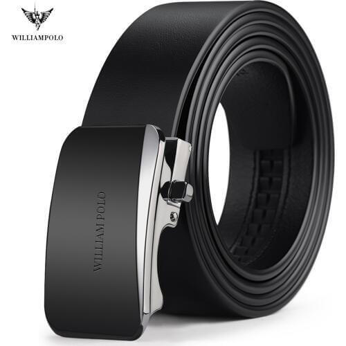 WILLIAMPOLO Luxury Brand Men Belt Genuine Leather Automatic Buckle Male Belts Black Strap Original Natural Cowskin Belts