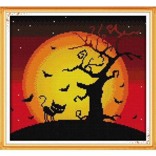 Joy Sunday Night of Halloween Counted 14CT Cross-stitch DIY DMC Chinese Cross Stitch Kit Needlework Embroidery Home Decor Gift