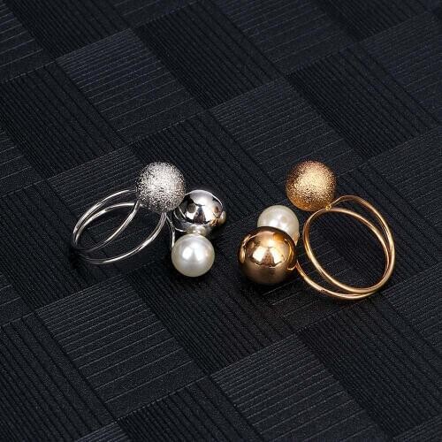 2020 New Fashion Gold-Color Korean Elegant Women Lovely Girls Simulated Pearl Adjustable Opening Rings with Metal Balls