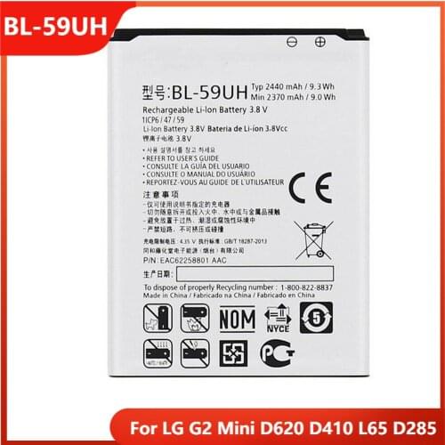 Original Phone Battery BL-59UH For LG G2 Mini D620 D410 L65 D285 G2mini BL-59UH Replacement Rechargable Batteries 2240mAh