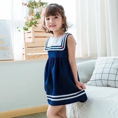 2018 New Toddler Girl Dress Child Sleeveless Dresses for Girls Kids Sailor Collar Summer Dress for school Clothing Children