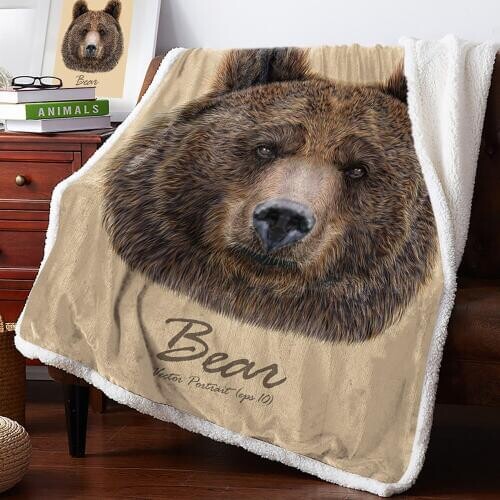 BIGHOUSES Throw Blanket Brown Bear Head Face Fleece Blankets Personalized Blankets Bedclothes
