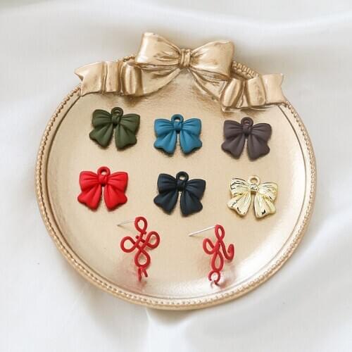New Rubber Alloy Enamel Ribbon Knot Bow Charms DIY Jewelry Findings Ornament Accessories Earring Pendants 17*16mm cross Earrings
