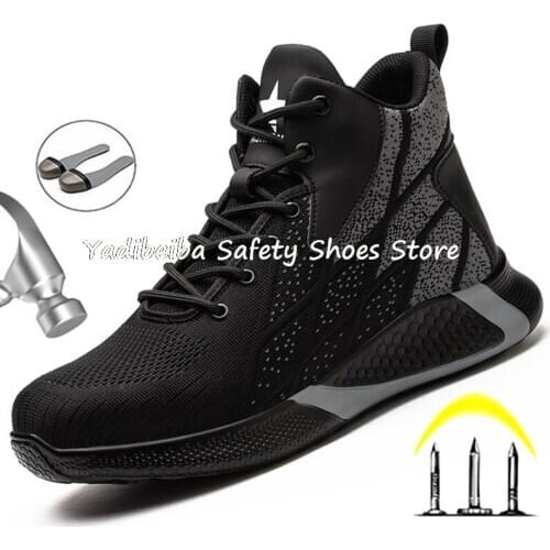 Work Boots Steel Toe Safety Shoes Men Sneakers Breathable Work Shoes Male Hiking Safety Boots Anti-Piercing Protective Footwear