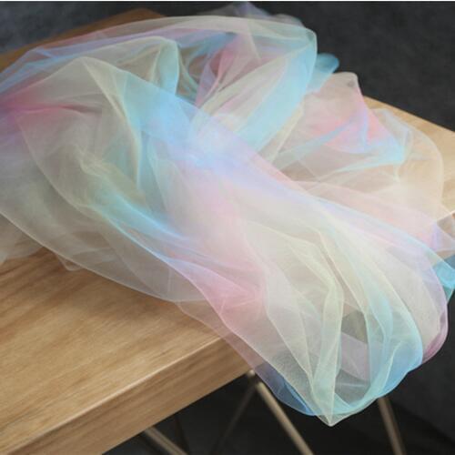 Rainbow Gradient Mesh Tulle Lace Fabrics DIY Scarf Veil Skirt Party Decor Wedding Dress Designer Fabric 50*140cm