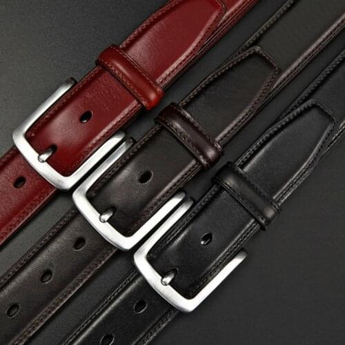 3.5cm Width Fashion Mens Genuine Leather Belts Designer Belt for Man Pin Buckle Cowhide Strap Business Dress Male Belts B783
