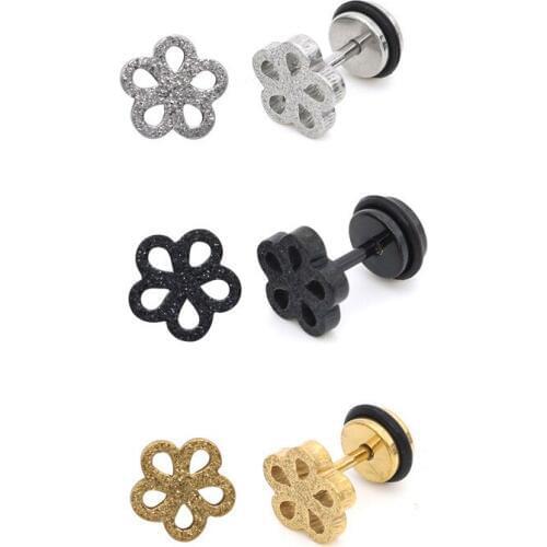 Stainless steel Stud Earrings Scrub Hollow Flower shape For Women Girls Fashion Classic Ear Jewelry Gifts 2 pieces