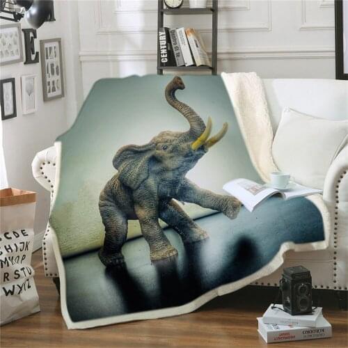 Elephant Sherpa Throw Blanket 3D Printed Animal Bedspread Photography Black and White Plush Blanket