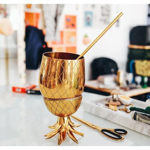 Pineapple Tumbler / Mug Available Gold pure manual electroplating brass Cocktail Drinking Cups Mugs Bar Tool