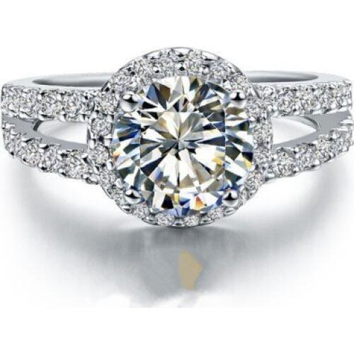 Solid Platinum PT950 Ring 2CT Round Brilliant Diamond Engagement Ring lovely Birthday Jewelry Gift For Her Statement Finger Ring