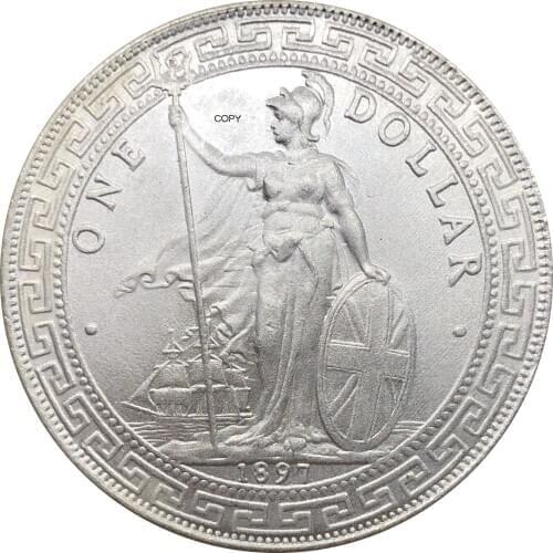United Kingdom 1 Dollar British Trade Dollar 1897 One Dollar Cupronickel Plated Silver Hong Kong Yi Yuan Copy Coin