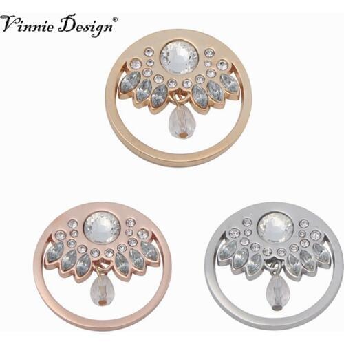 Vinnie Design Jewelry 33mm Large Arama Coin with Clear Crystal fit for My Coin Holder Pendant Necklace 5pcs/lot