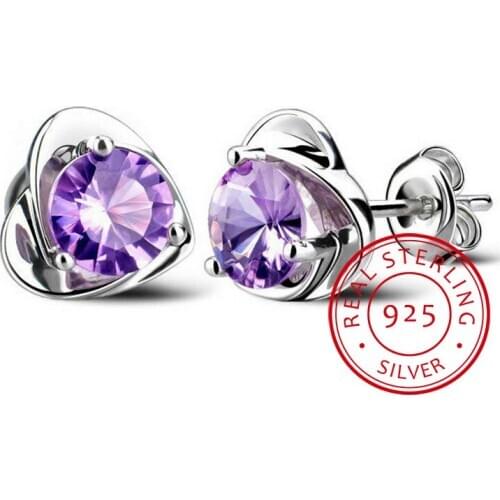 Romantic Heart Amethyst Gemstone Genuine 925 Sterling Silver Wedding Stud Earrings for Women Luxury Fine Jewelry Gifts