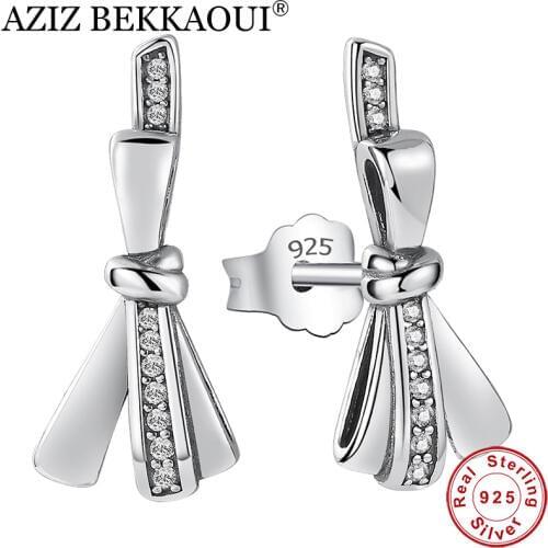 AZIZ BEKKAOUI Authentic Rose Gold 925 Sterling Silver Crystal Bow-knot Stud Earrings for Women Dazzling Sterling Silver Jewelry