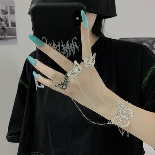 Butterfly Ring Bracelet Women Metal Stainless Steel Trendy Insect Cn(Origin)