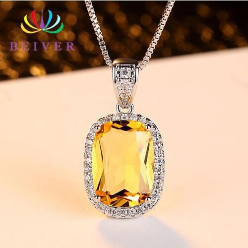 2019 New Arrivals Champagne Rectangle Crystal Necklace for Women White Gold Color Wedding Bands Jewelry N324W-X