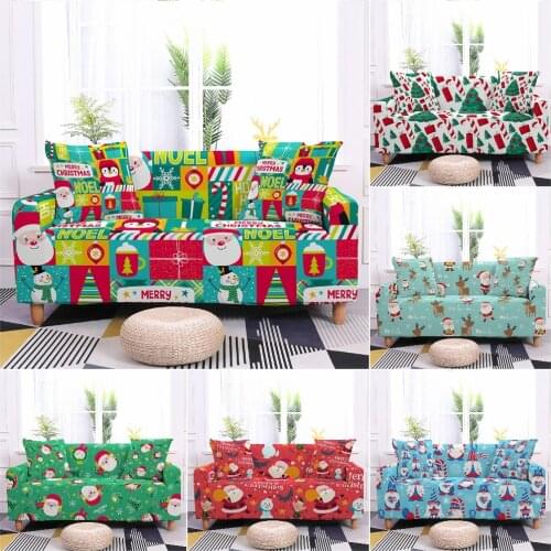 1/2/3/4 Seater Elastic Sofa Slipcover Christmas Santa Claus Sofa Cover For Living Room All-inclusive Stretch Couch Cover Pets