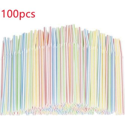 100pcs Flexible Drinking Straws Bendable Disposable Straw Striped Mixed colore food grade plastic straw for Shiop Party Supplies