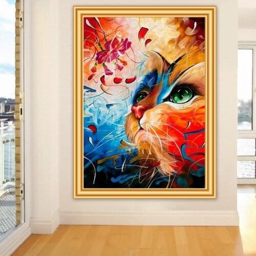 5D Diamond Painting Color Animal Cat Cross stitch Full Square Diamond Embroidery Mosaic Art Picture of Rhinestones Decor Gift