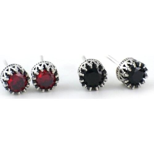 925 Sterling Silver Crown Crystal Biker Post Stud Earrings For Men Women A1615