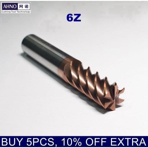 AHNO HRC55 Carbide End Mills 6 Flutes from D5.0 6mm to D20.0 for Wood, Steel, Iron, Plastic 45 degree helix Factory Outlets