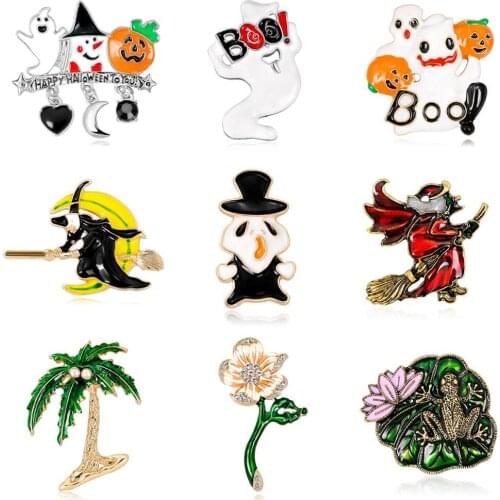 Assorted Style Fashion Ghost Pumpkin Halloween Brooch Pin Flower tree Brooches Halloween Party Jewelry Gift AL431
