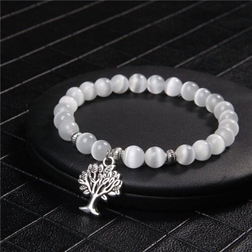 Cat Eye Stone Bracelet Life Tree Charms Bracelets for Women Men Healing Health Handmade Beads Bracelets Pulseras Jewelry Gift