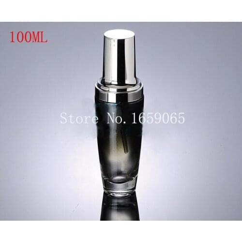 100ml black glass lotion bottle with silver pump for Cosmetic Packaging