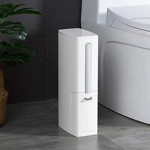 One-Piece Trash Can Toilet Brush Integrated Storage Holder Box Small Garbage Bin with Swing Lid Toilet Brush Storage Desktop Box
