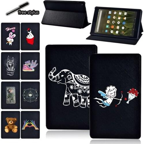 Tablet Case for Amazon Fire 7(5th 7th 9th)/Fire HD 8 (6th 7th 8th)/ HD 10(5th 7th 9th) Leather Stand Protective Shell + Stylus