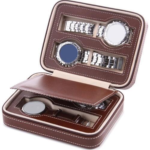 Fashion New 2/4/8 Grids Portable Faux Leather Zipper Travel Watch Storage Case Box Organizer Rectangle