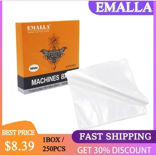 EMALLA 250pcs 0.35mm Thickness Clear Tattoo Machine Covers Sleeves Bags Tattoo Clean Barrier Bags for Tatttoo Accessories Supply