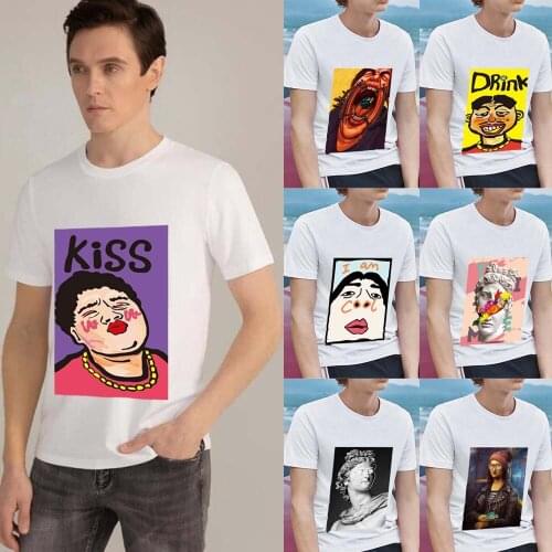Mens T-shirt High Quality White Print Short Sleeve Dropshipping Tops Fashion Funny Spoof Pattern Series Male Tee Shirt Clothes