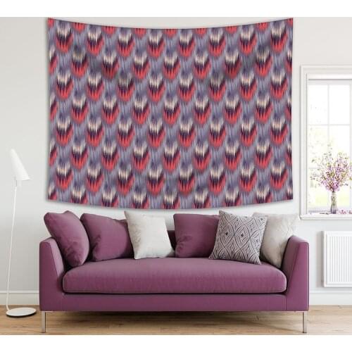 Tapestry Ikat Pattern Vertical Stripes in Navy Blue Red Ethnic Ornamental Artwork Print