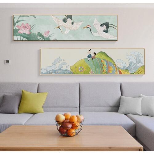 New Chinese watercolor propitious crane bedside canvas painting posters print abstract wall art pictures for living room bedroom