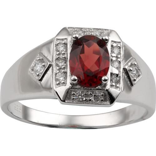Natural Red Garnet Ring 925 Silver Band 6x8mm Oval Gemstone January Birthstone Carpricorn Zodiac Jewelry R117RGNW