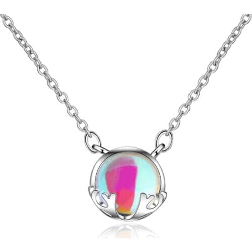 Korean version of the small fresh gradient artificial moonstone elk antler short paragraph silver plated necklaces SE016