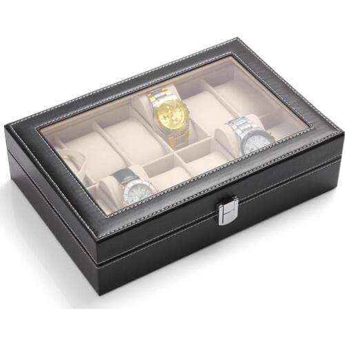 12 Grids Faux Leather Watch Box Wrist Watches Organizer Box Jewelry Display Case Storage Men Watch Display Holder Watch Case