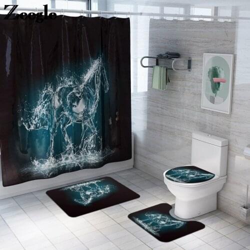 Creative Water Element Waterproof Shower Curtain Bath Mat Bathroom Mat Set Toilet Rugs Bathroom Home Decor Floor Mat Bath Rugs