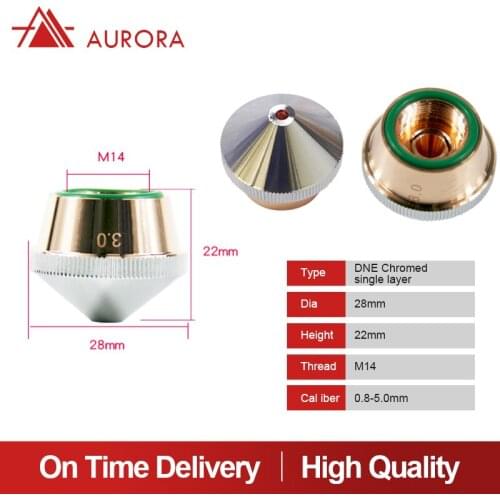 Aurora Laser DNE Cutter Laser Nozzles Consumables Single Double Layers Chrome-Plated D28 Caliber 1.4mm-4.0mm for Fiber Machine